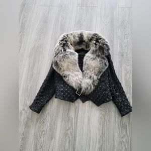Real silver fox fur and leather women’s jacket